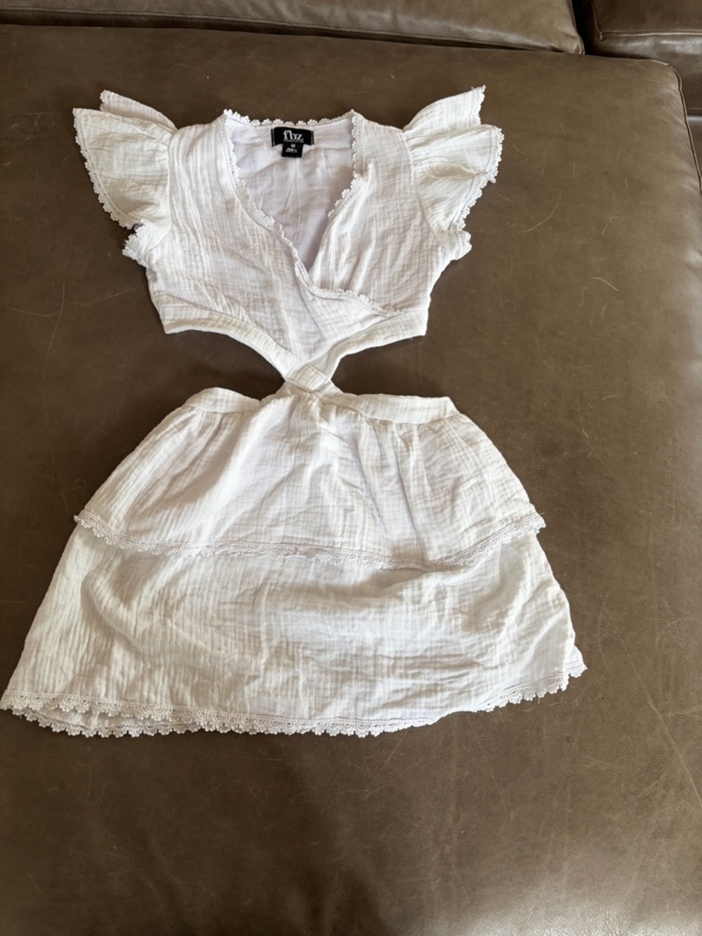 FBZ White Cotton Cutout Two-Piece Dress